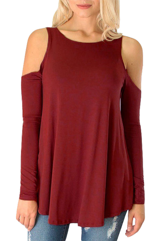 Iyasson Women's Long Sleeve Cold-Shoulder T-Shirt