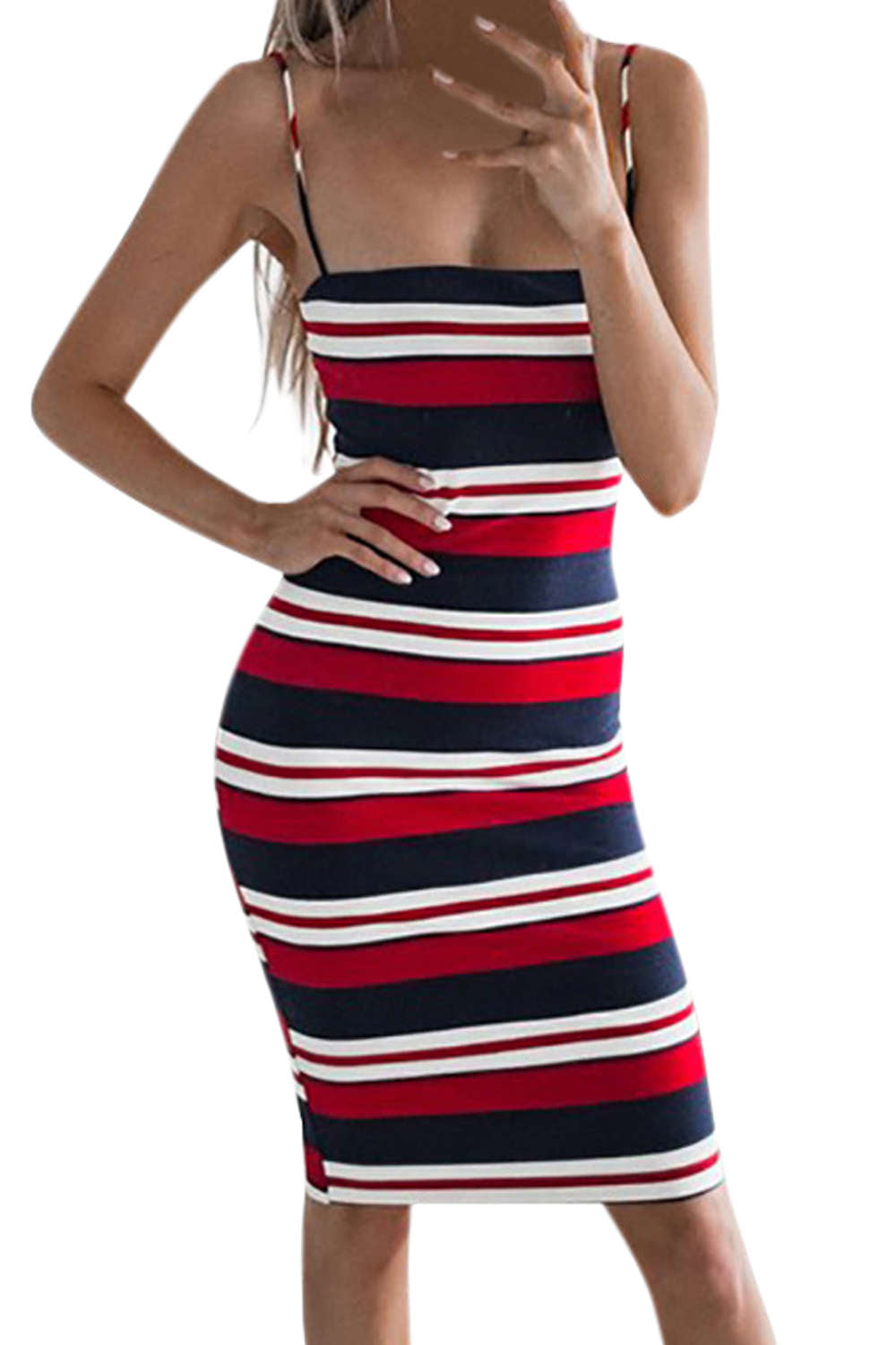 Iyasson Female Knee-Length Striped Sleeveless Bodycon Dresses