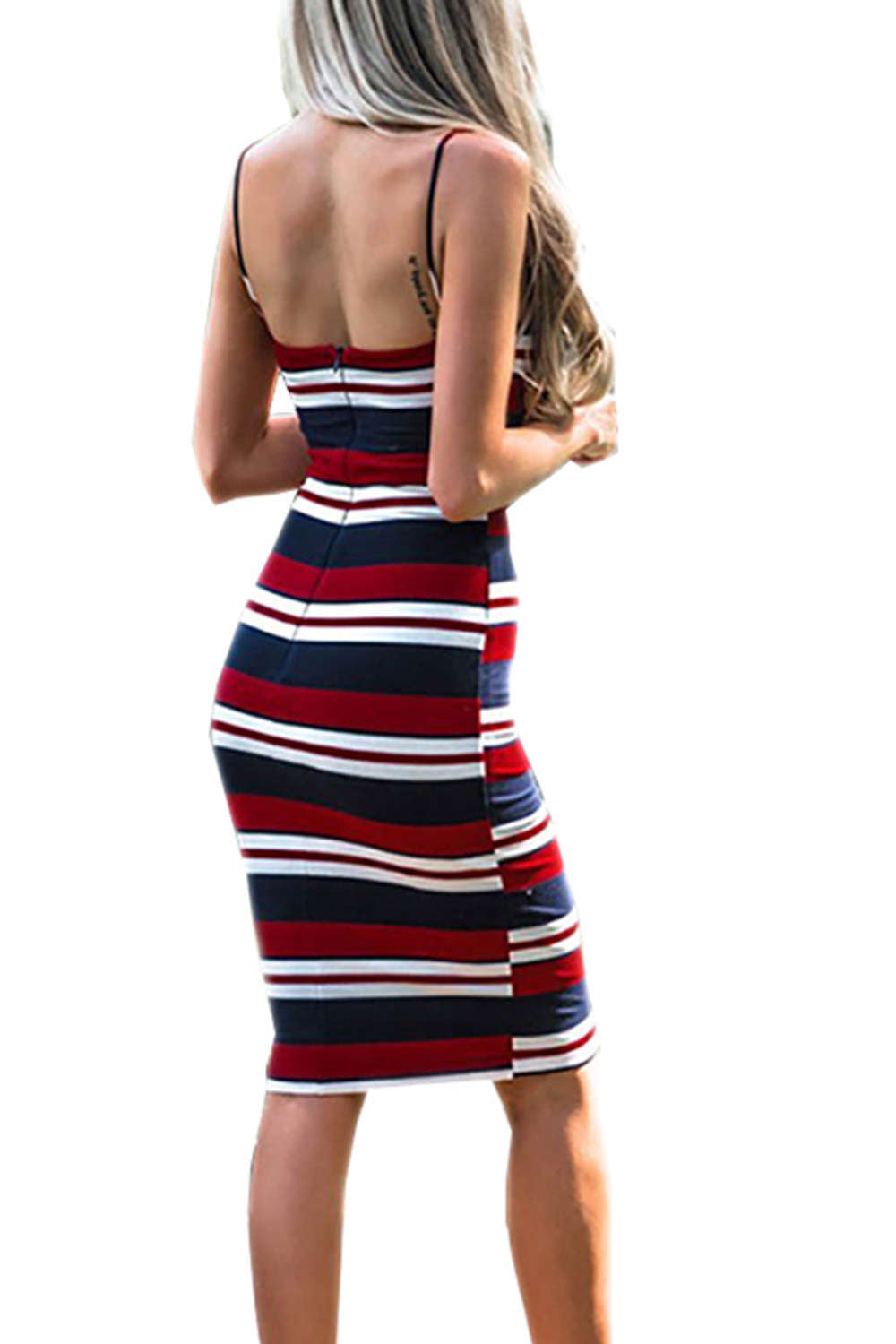 Iyasson Female Knee-Length Striped Sleeveless Bodycon Dresses