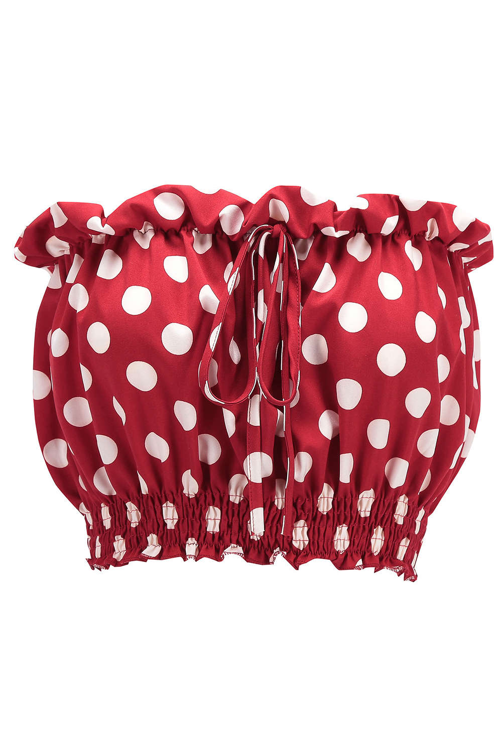 Iyasson Frill Trim Drawstring Polka Dot Tube Top