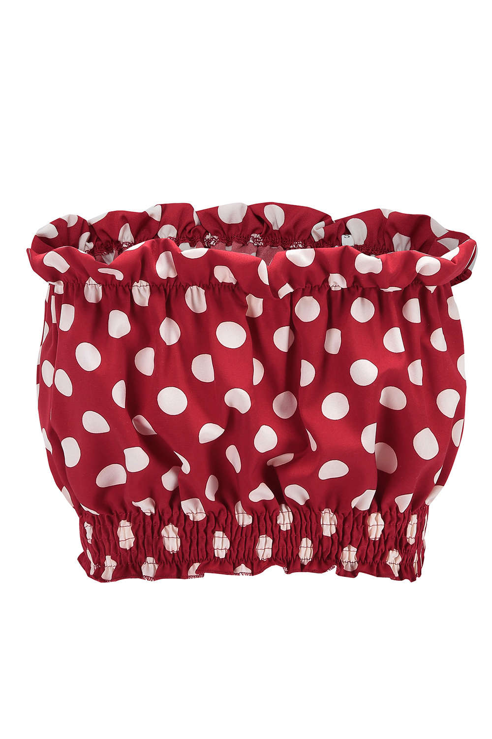 Iyasson Frill Trim Drawstring Polka Dot Tube Top