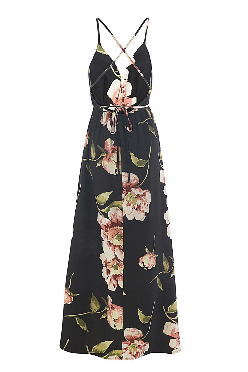 Iyasson Floral V Neck Backless Maxi Dress