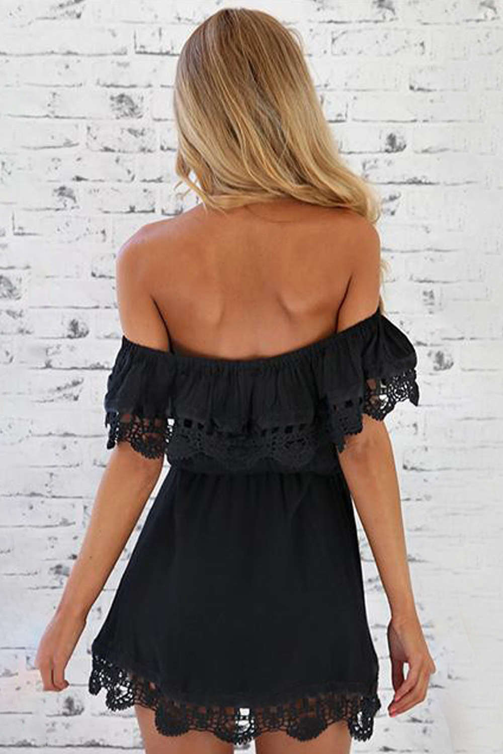 Iyasson Lace Off Shoulder Mini Casual Dress