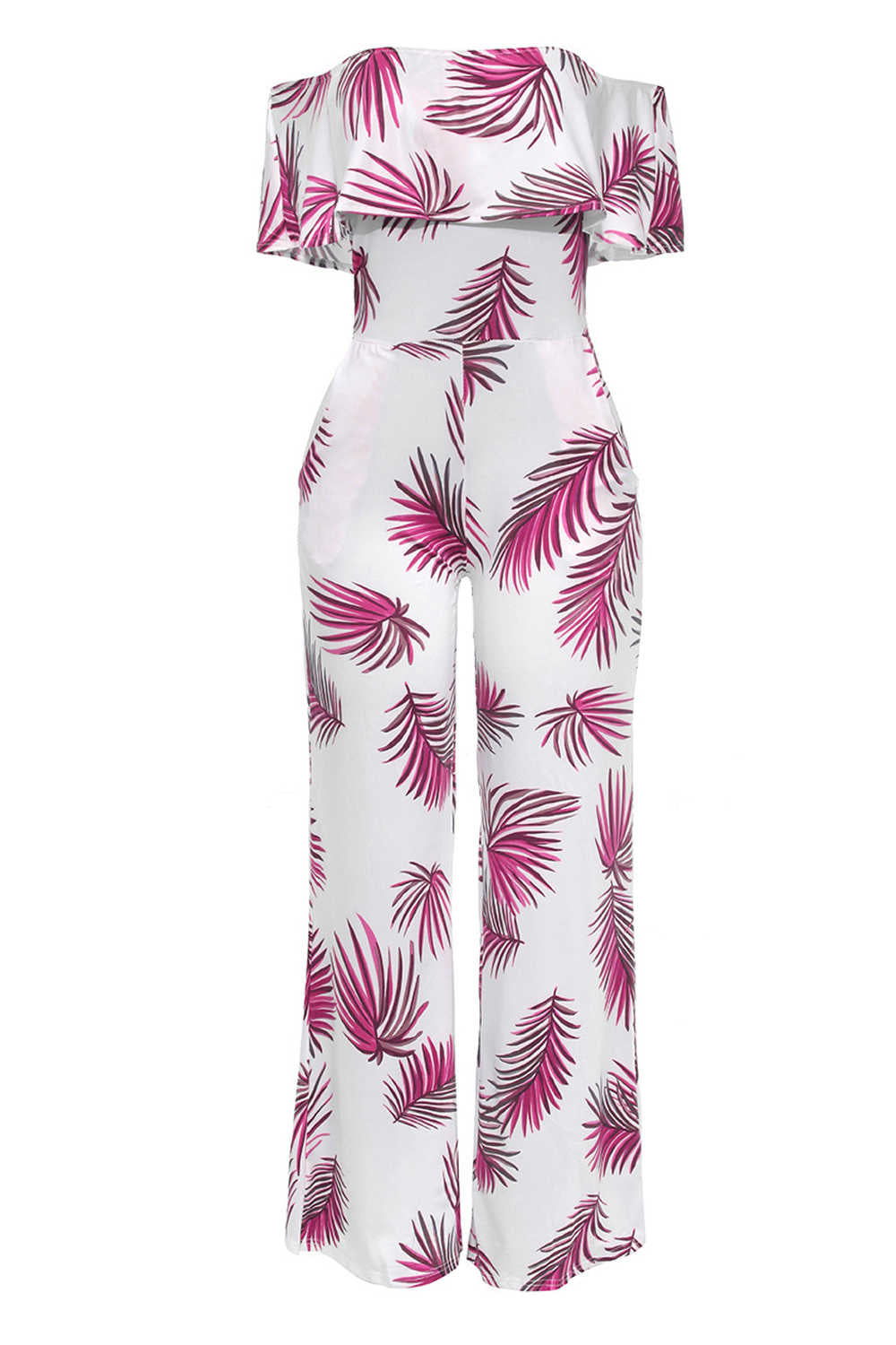 Iyasson Fashion Print Frilled Off Shoulder Flared Jumpsuit