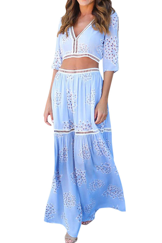 Iyasson Printed Beach Summer Two Piece Maxi Dress