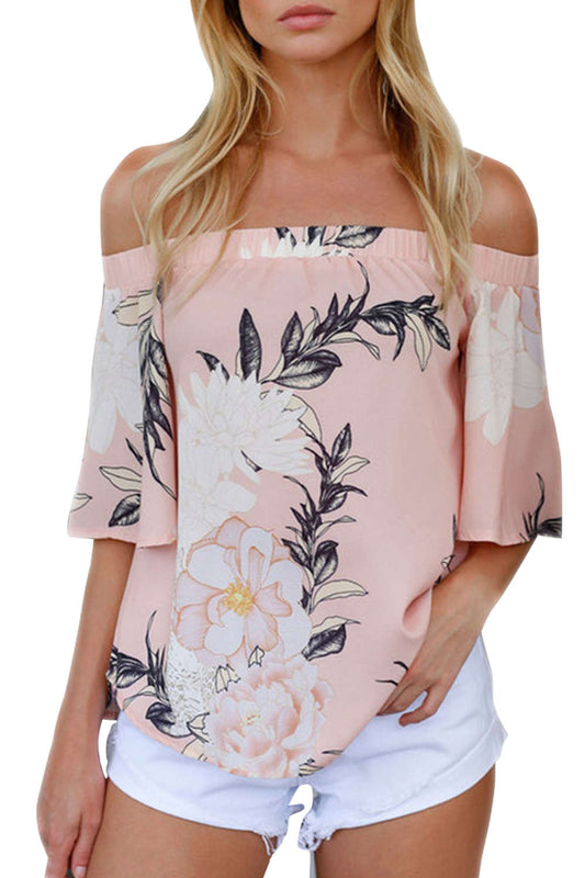 Iyasson Off Shoulder Short Sleeve Cotton Floral Top