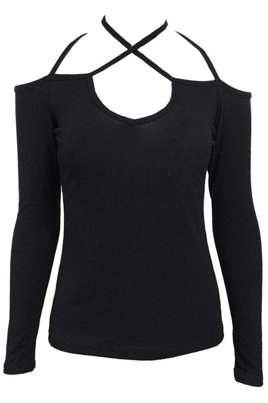 Iyasson Women Front Cross Long Sleeve T Shirt