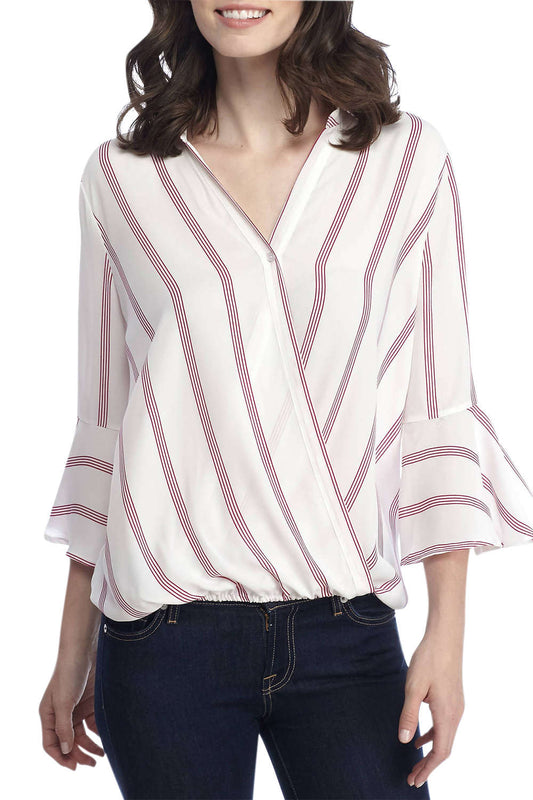 Iyasson V neck Long Sleeve Striped Casual Blouse