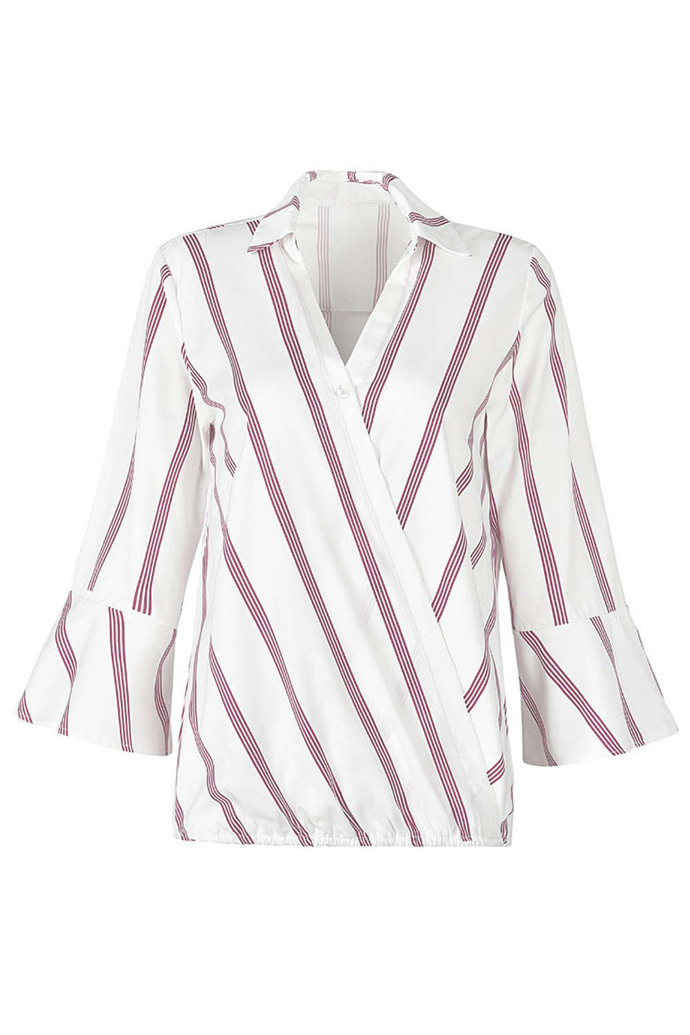 Iyasson V neck Long Sleeve Striped Casual Blouse