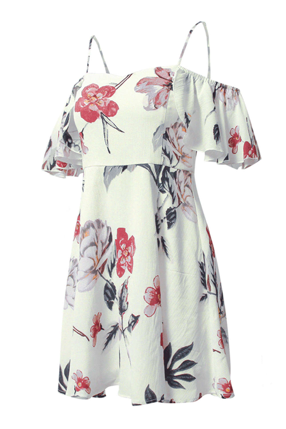 Iyasson Women Ruffle Floral Print Off- shoulder Holiday Beach Dress