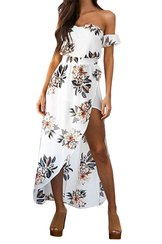 Iyasson Women Off-shoulder Floral Print Holiday Maxi Dress