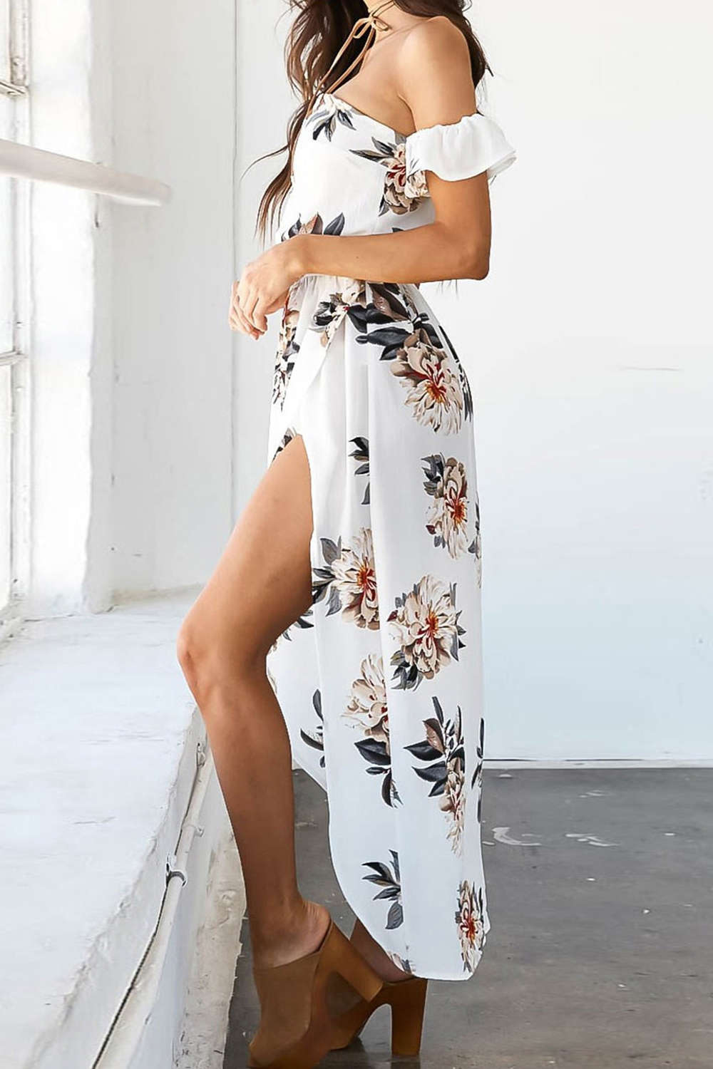 Iyasson Women Off-shoulder Floral Print Holiday Maxi Dress