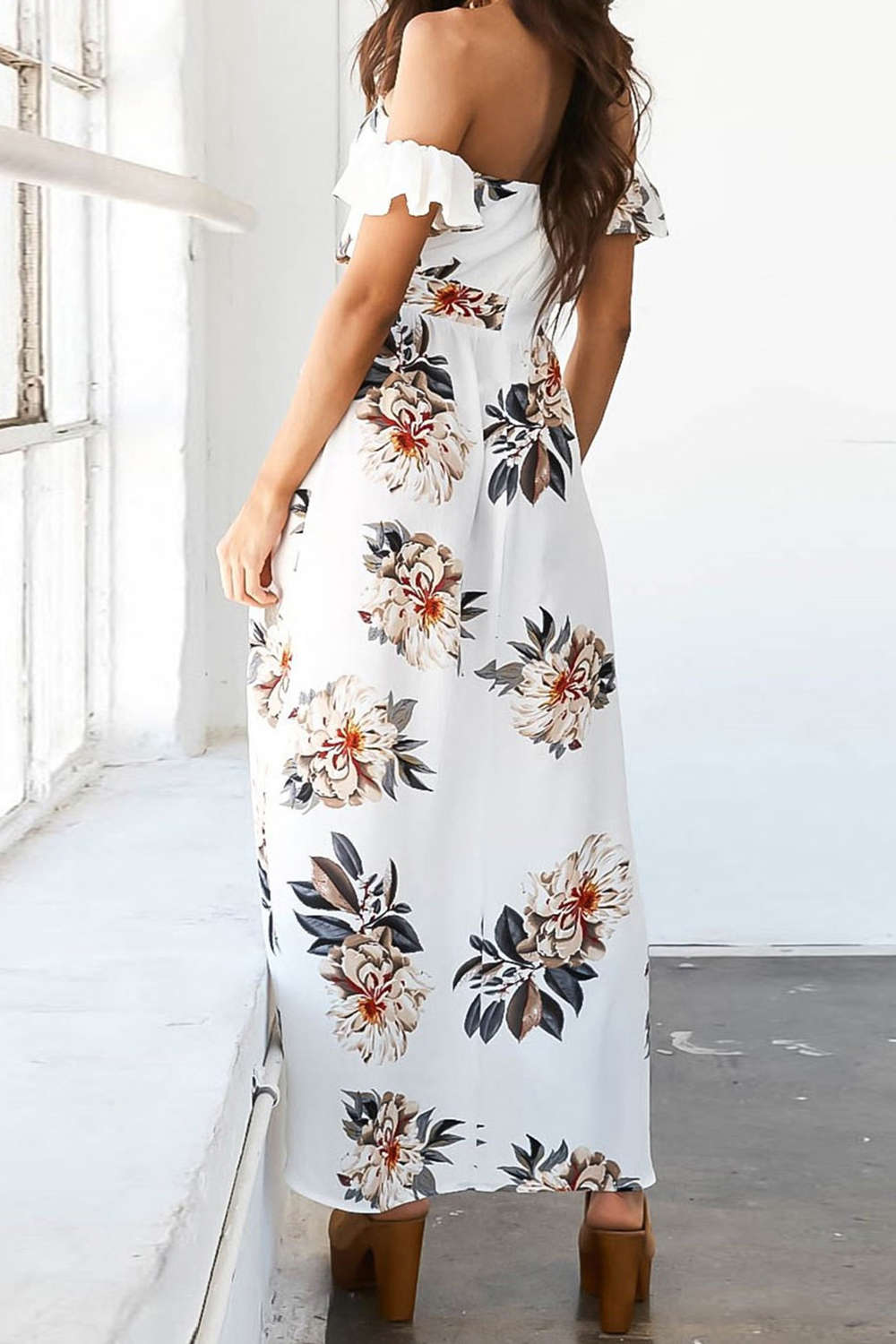 Iyasson Women Off-shoulder Floral Print Holiday Maxi Dress