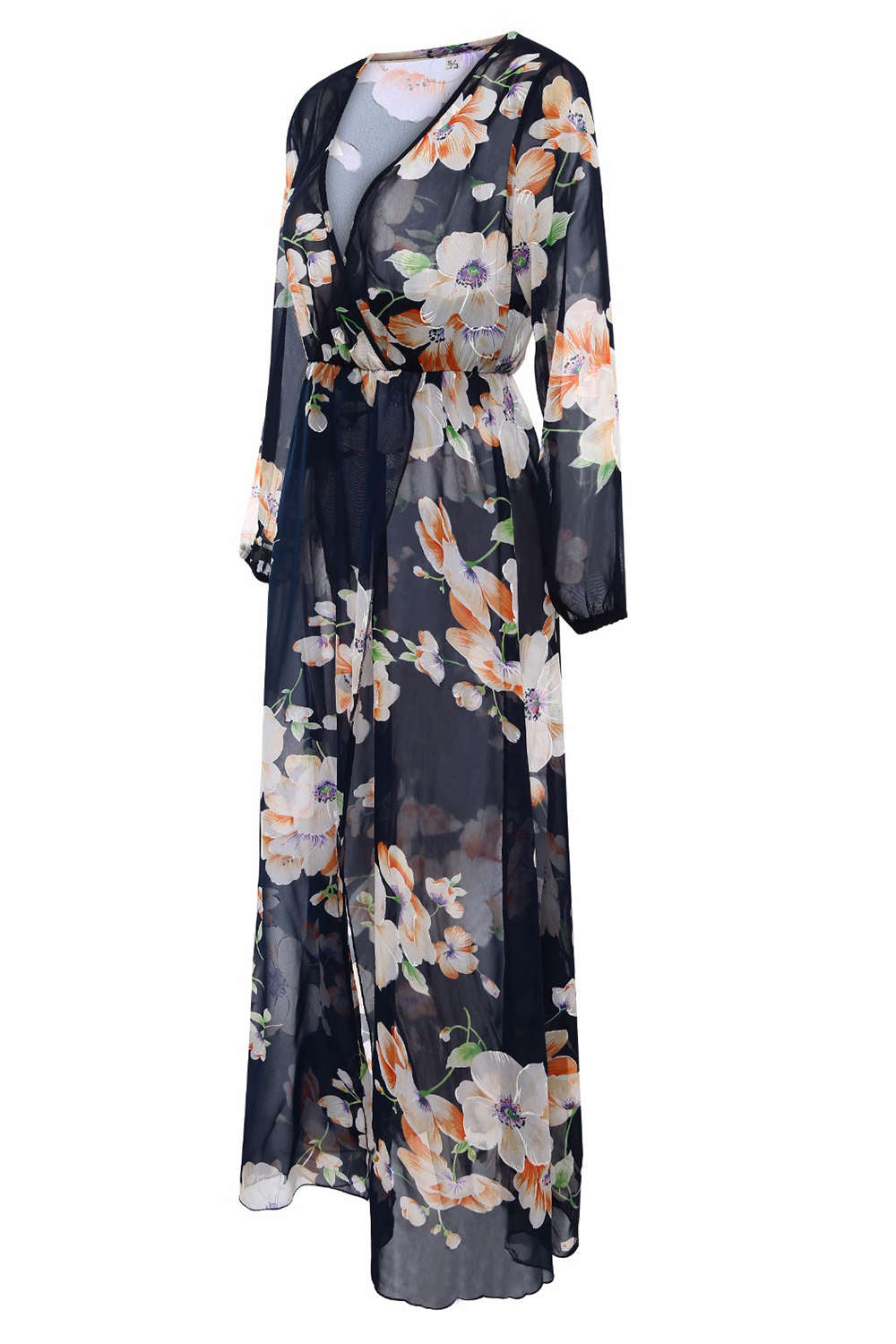 Iyasson Women Cross V-neck Floral Print Wrap Maxi Dress