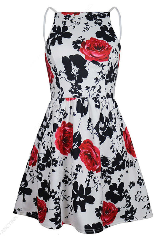 Iyasson Women Sexy Floral Sleeveless A-Line Mini Dress