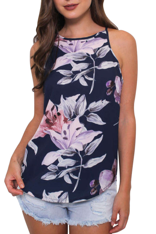Iyasson Floral Printed Irregular Hem Sleeveless Cami