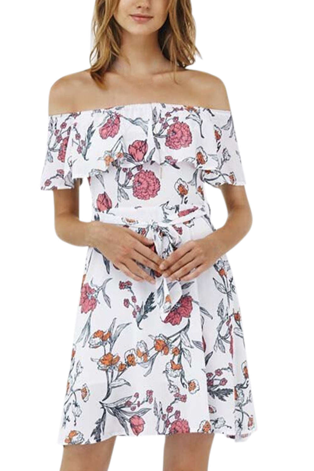 Iyasson Floral Printing Off Shoulder dress