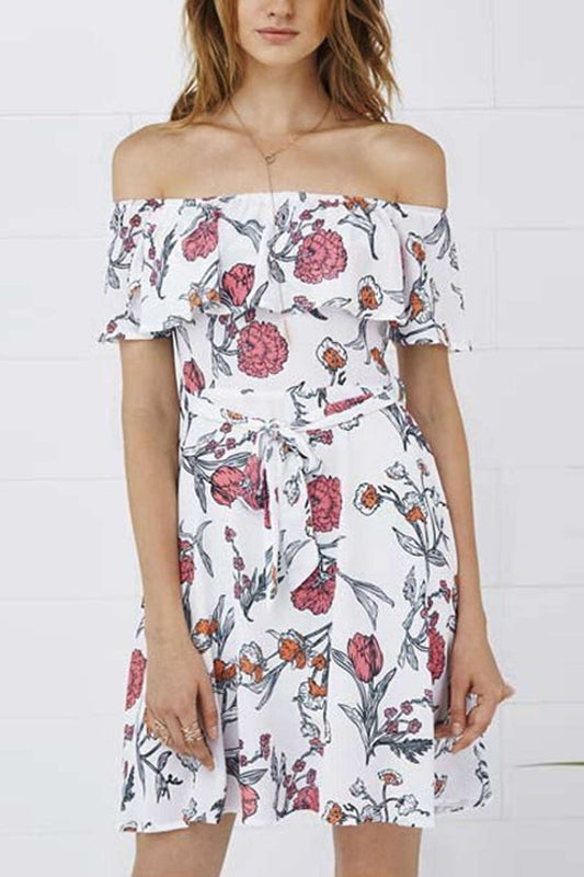 Iyasson Floral Printing Off Shoulder dress
