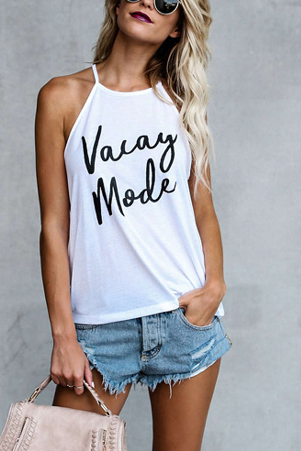 Iyasson Letter Printed Tank Top T-shirt