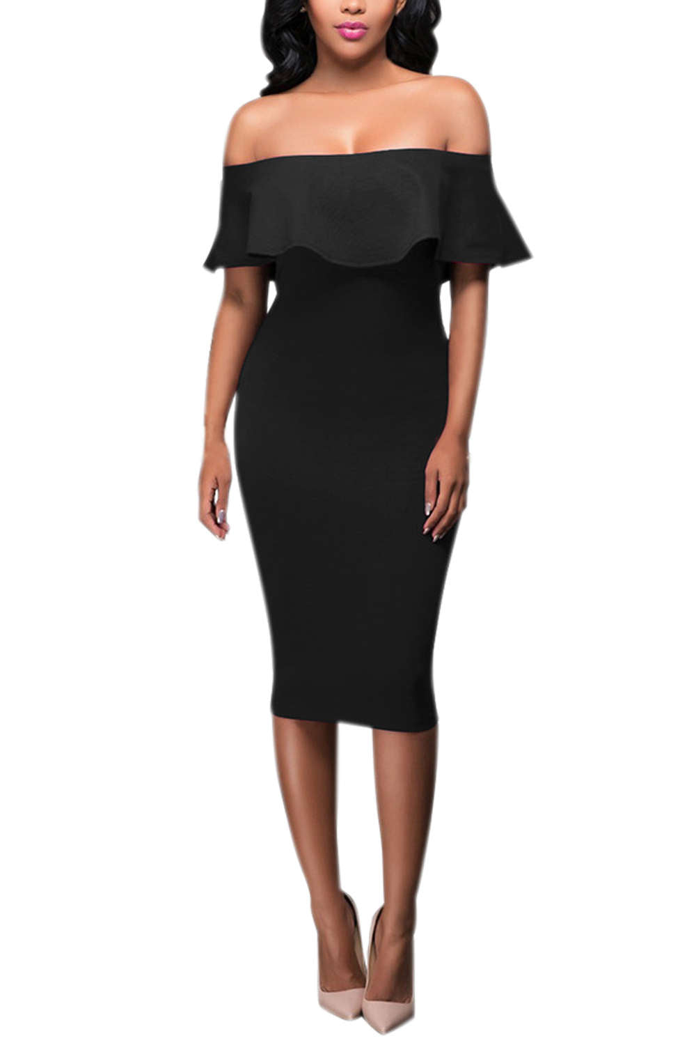 Iyasson Off Shoulder Falbala Bodycon Dress