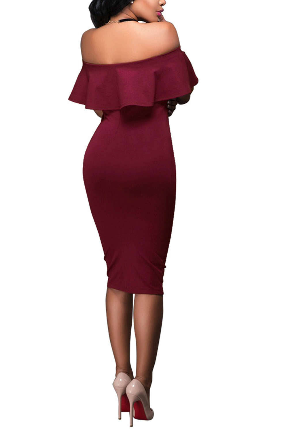 Iyasson Off Shoulder Falbala Bodycon Dress