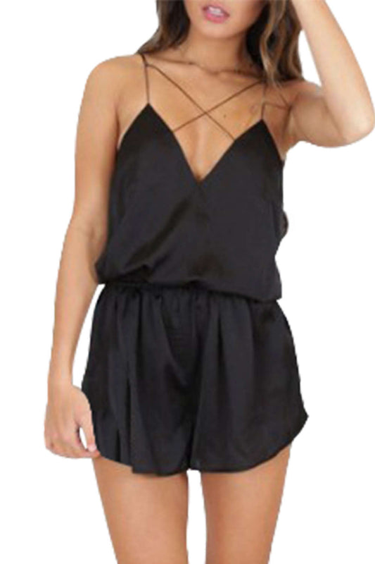 Iyasson Petite Trim Detail V-neck Beach Romper