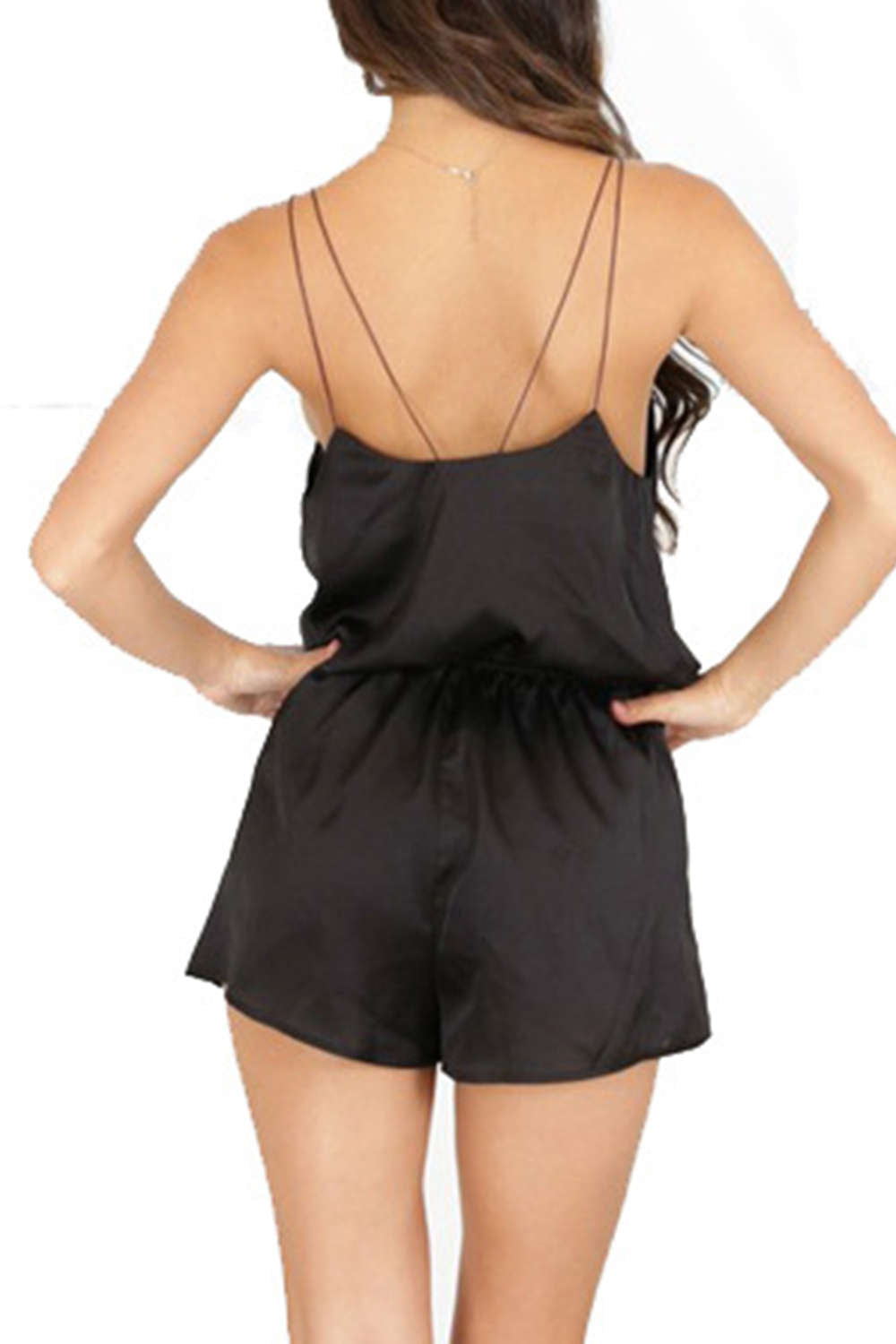 Iyasson Petite Trim Detail V-neck Beach Romper