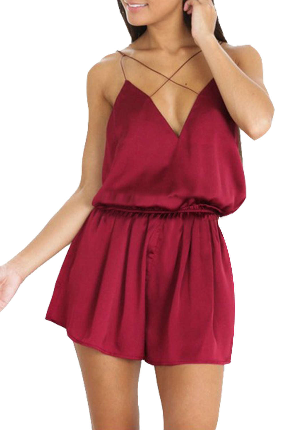 Iyasson Petite Trim Detail V-neck Beach Romper