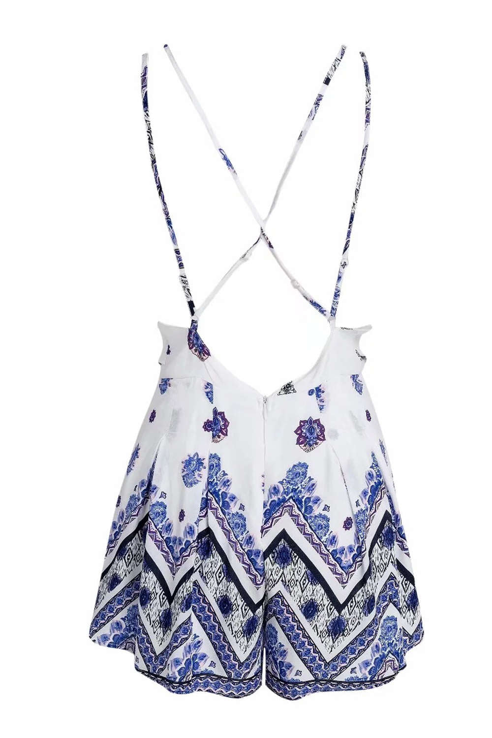 Iyasson Bohemian V-neck Open Back Romper