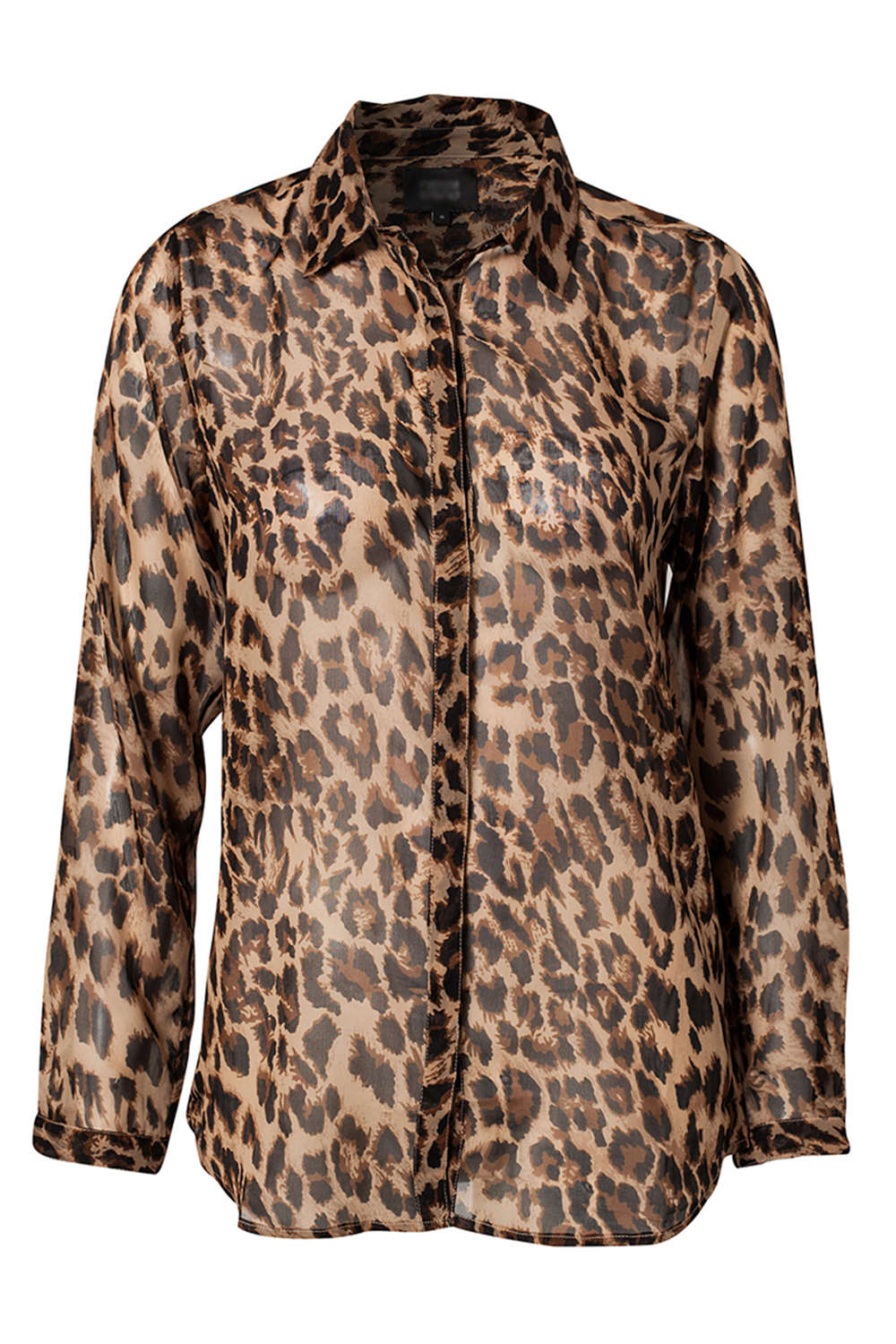 Iyasson Leopard Print Long Sleeve Casual Chiffon Blouse