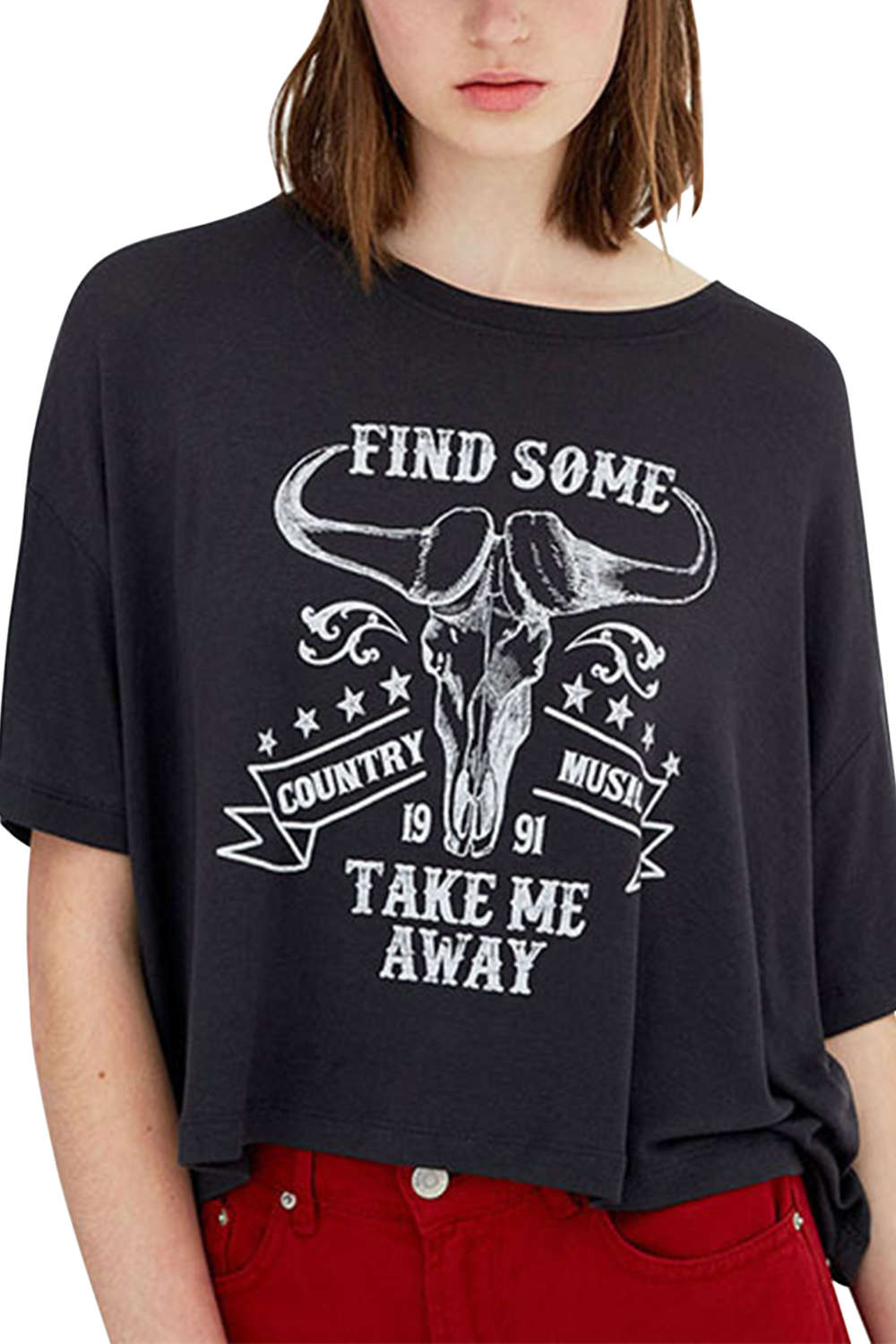 Iyasson Ladies Texas Bull Printing T-shirt