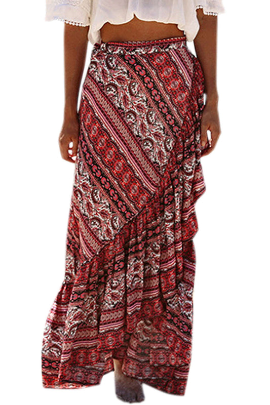 Iyasson Womens Bohemian Faux Wrap Skirt