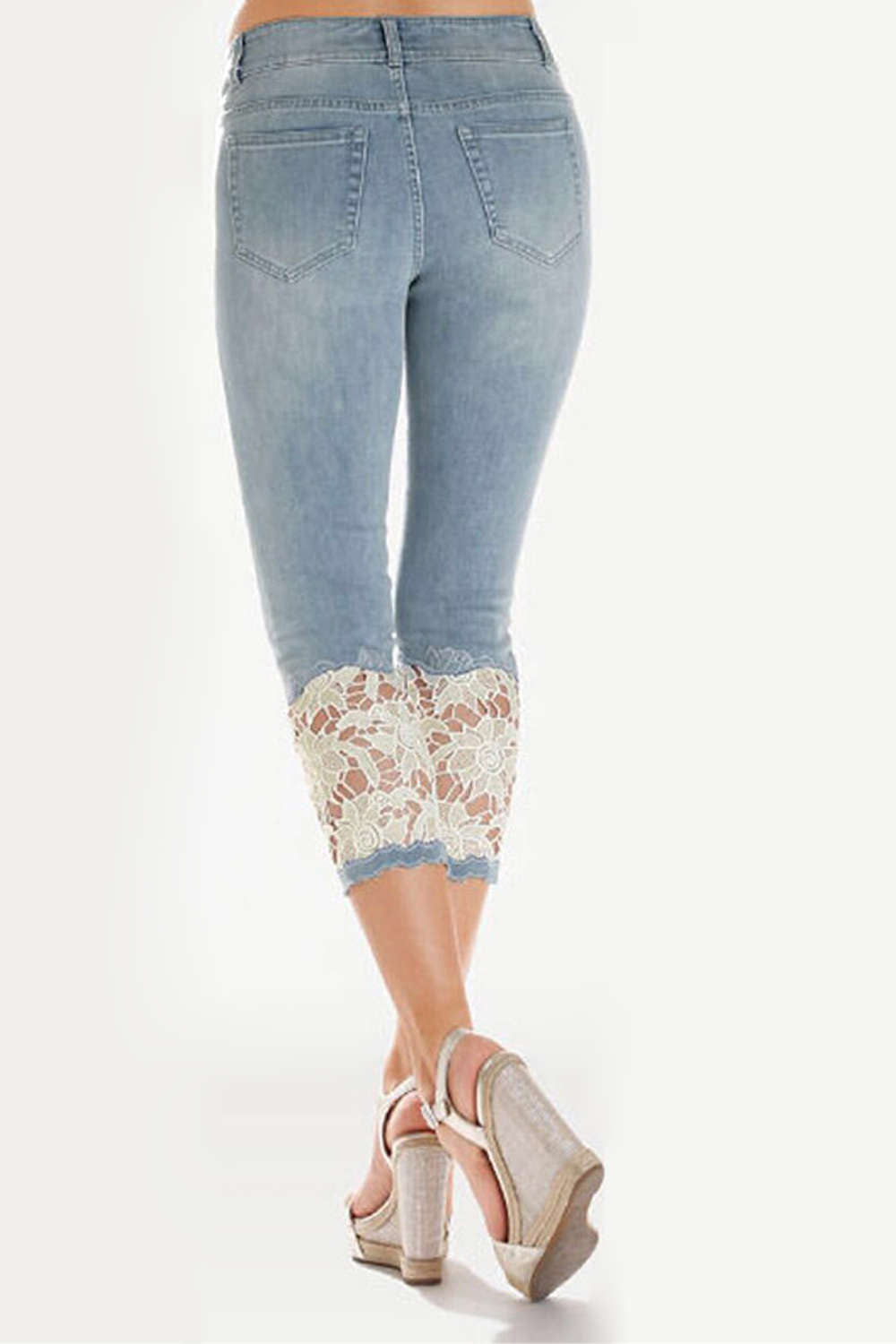 Iyasson White Lace Trim Splicing Skinny Jeans