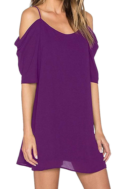 Iyasson Cold Shoulder A-Line Mini Dress