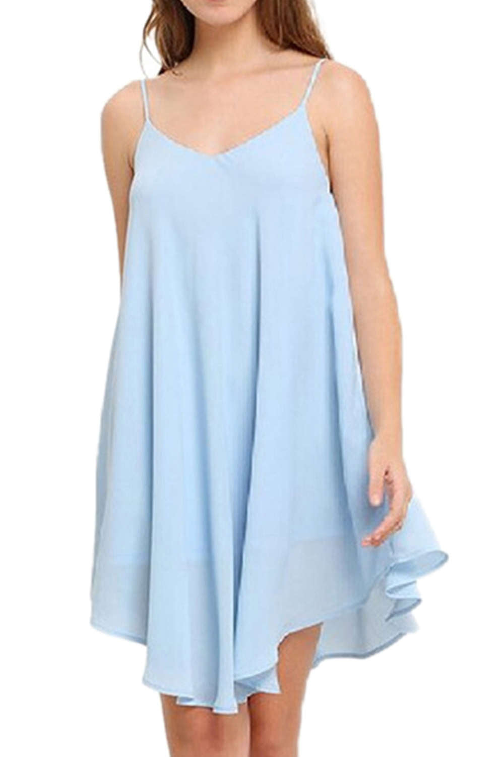 Iyasson Women Solid Color Sleeveless Short Dress