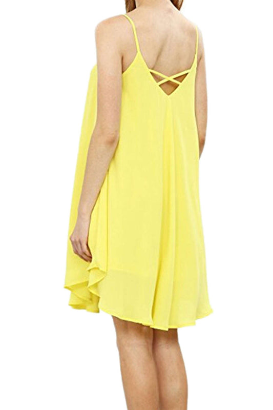 Iyasson Women Solid Color Sleeveless Short Dress