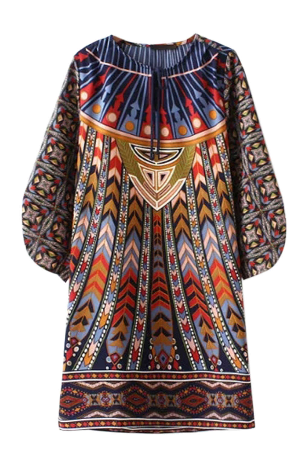 Iyasson Vintage Floral V-Neck Tassel Loose Dress