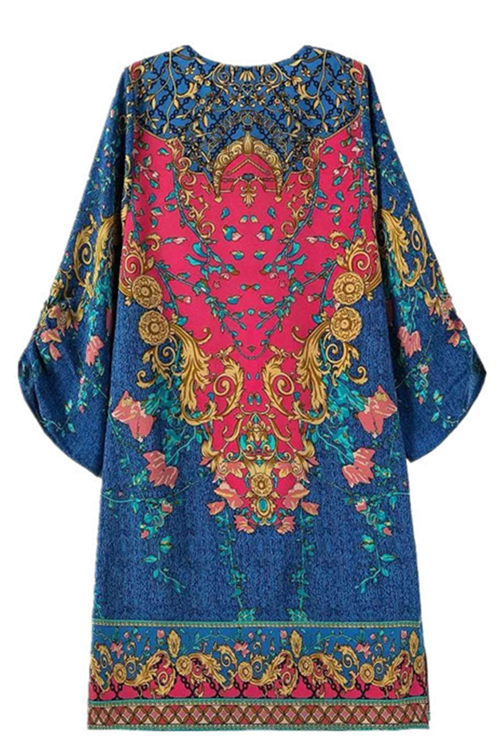 Iyasson Vintage Floral V-Neck Tassel Loose Dress