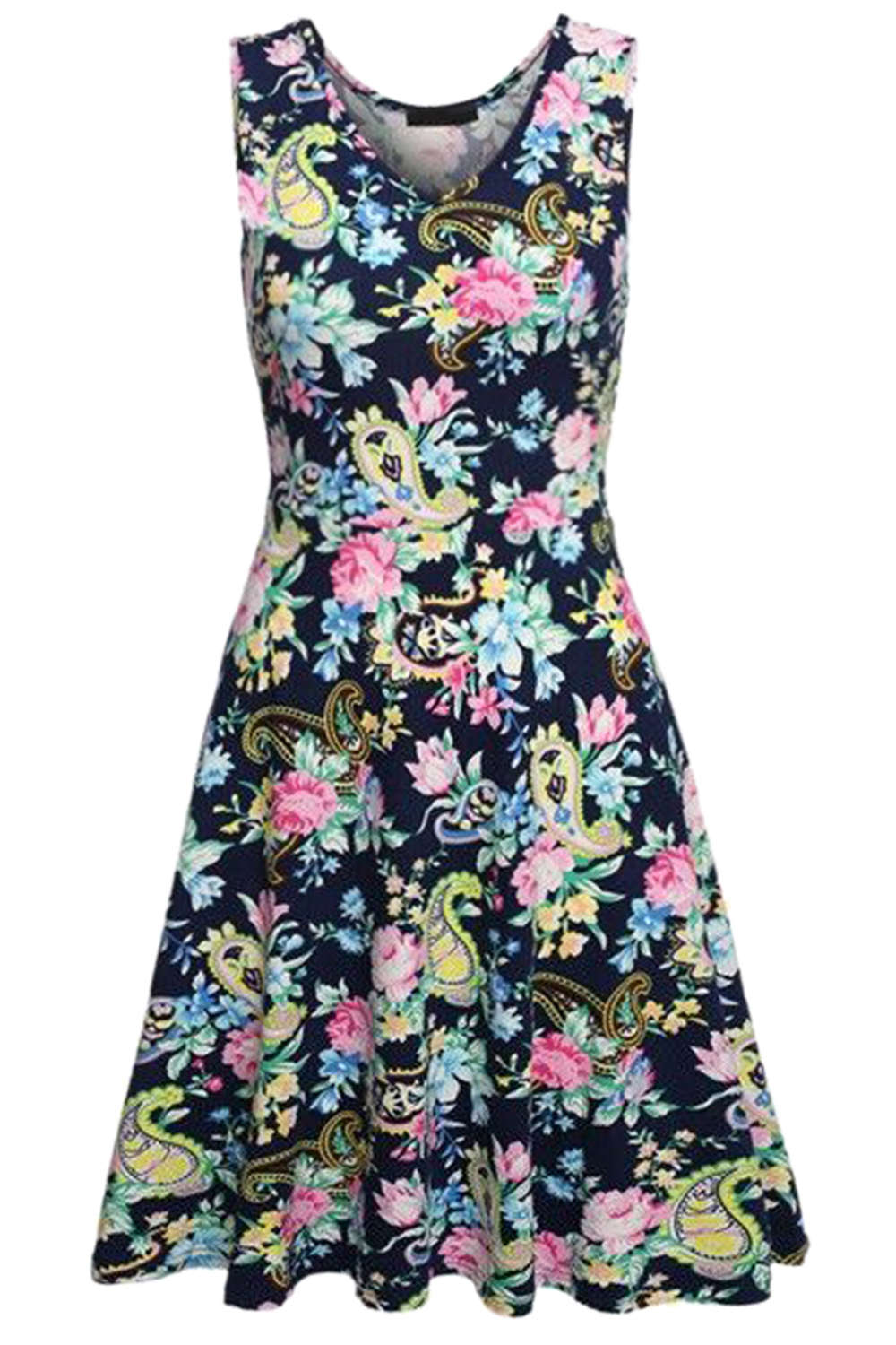 Iyasson Vintage Floral Sleeveless A-line Mini Dress