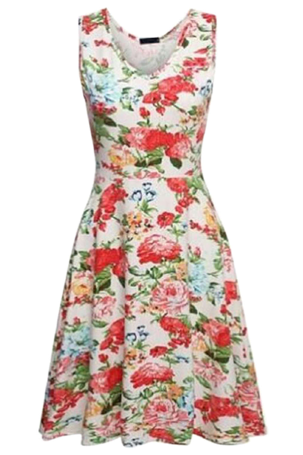 Iyasson Vintage Floral Sleeveless A-line Mini Dress