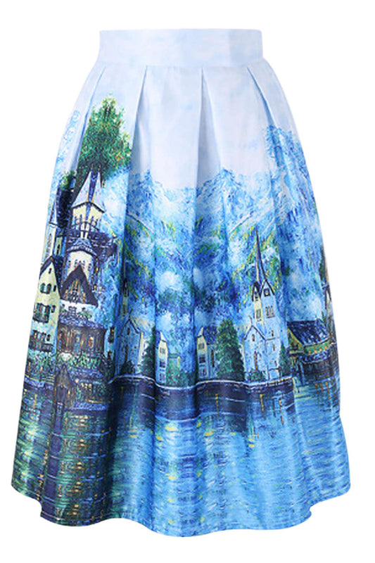 Iyasson Women's Elastic High Waist Flare Pleated A Line Midi Skirt