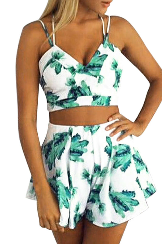Iyasson Spaghetti Strap Crop Top High Waist Short Set