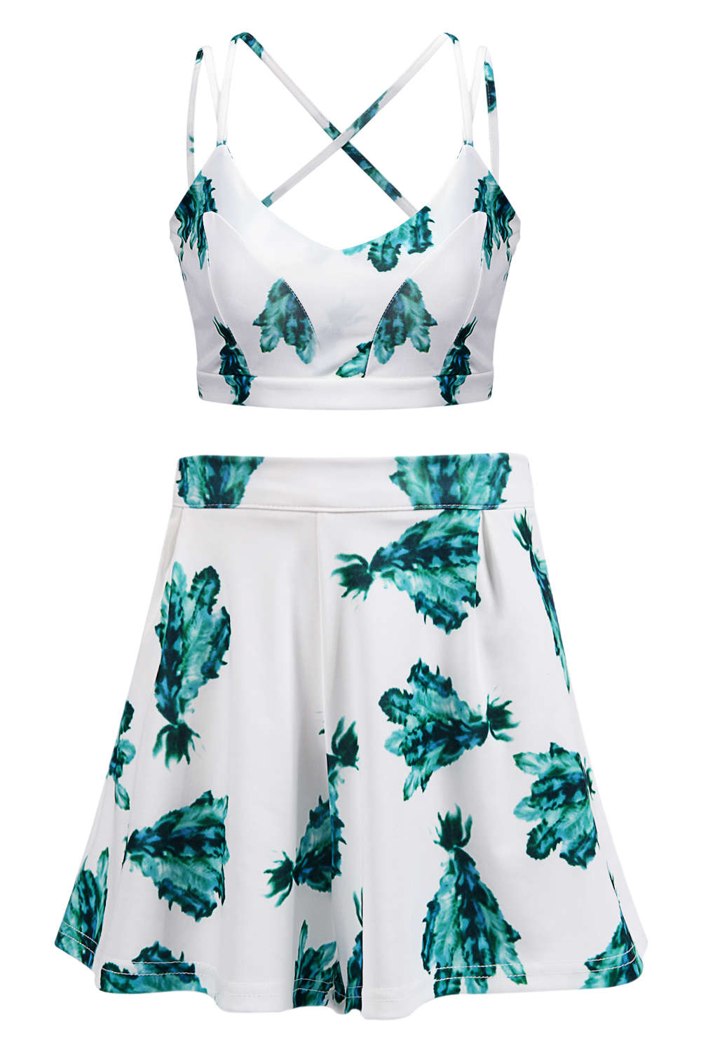  Iyasson Spaghetti Strap Crop Top High Waist Short Set
