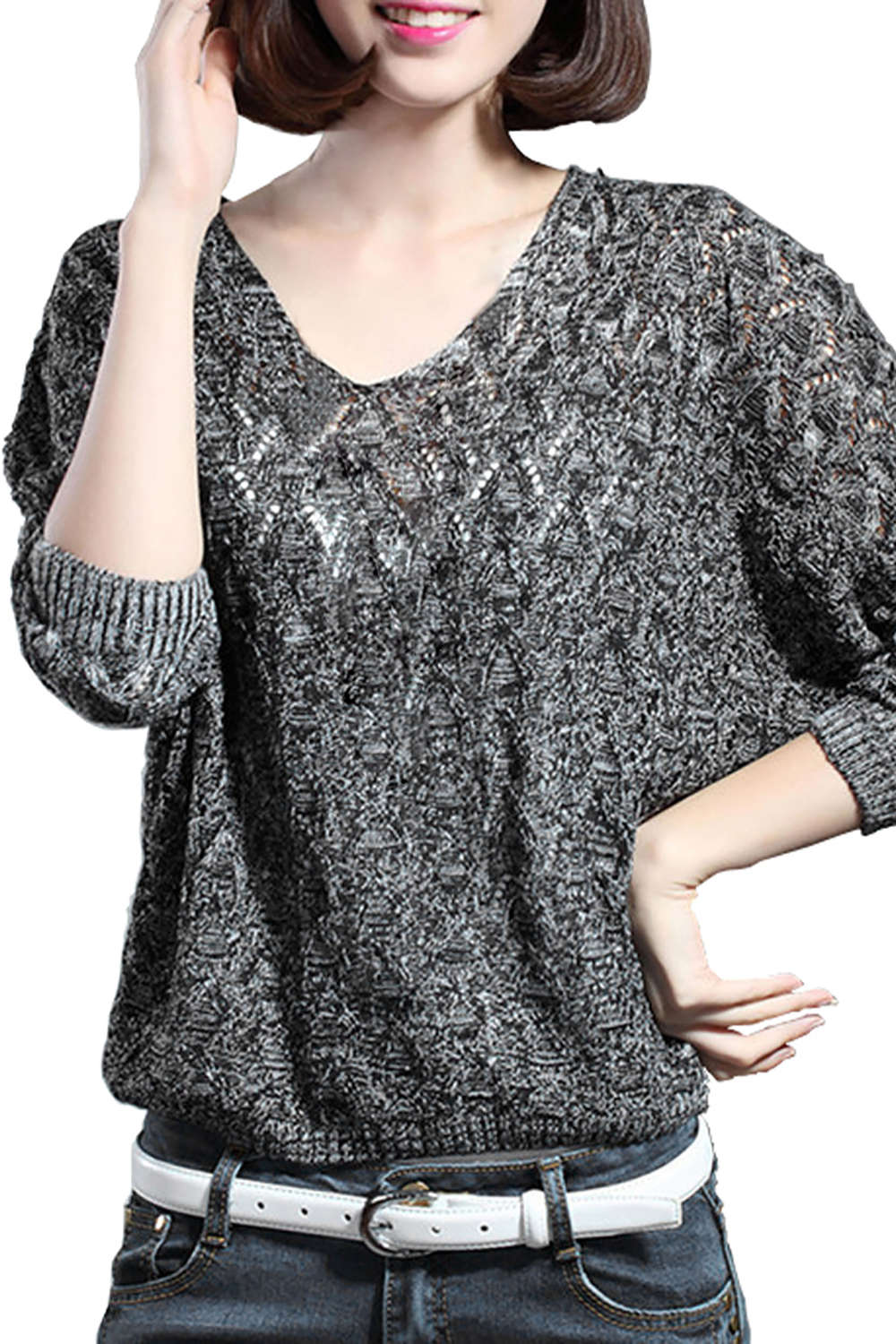 Iyasson Long Sleeve Loose Pullover Knitted Sweater