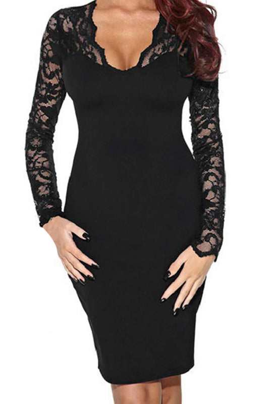 Iyasson Sexy Lace Long Sleeve Bodycon Dress