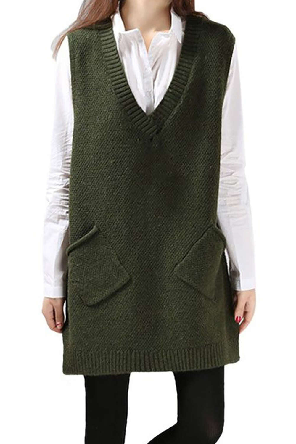 Iyasson Womens V-Neck Sleeveless Pullover Long Sweater Vest