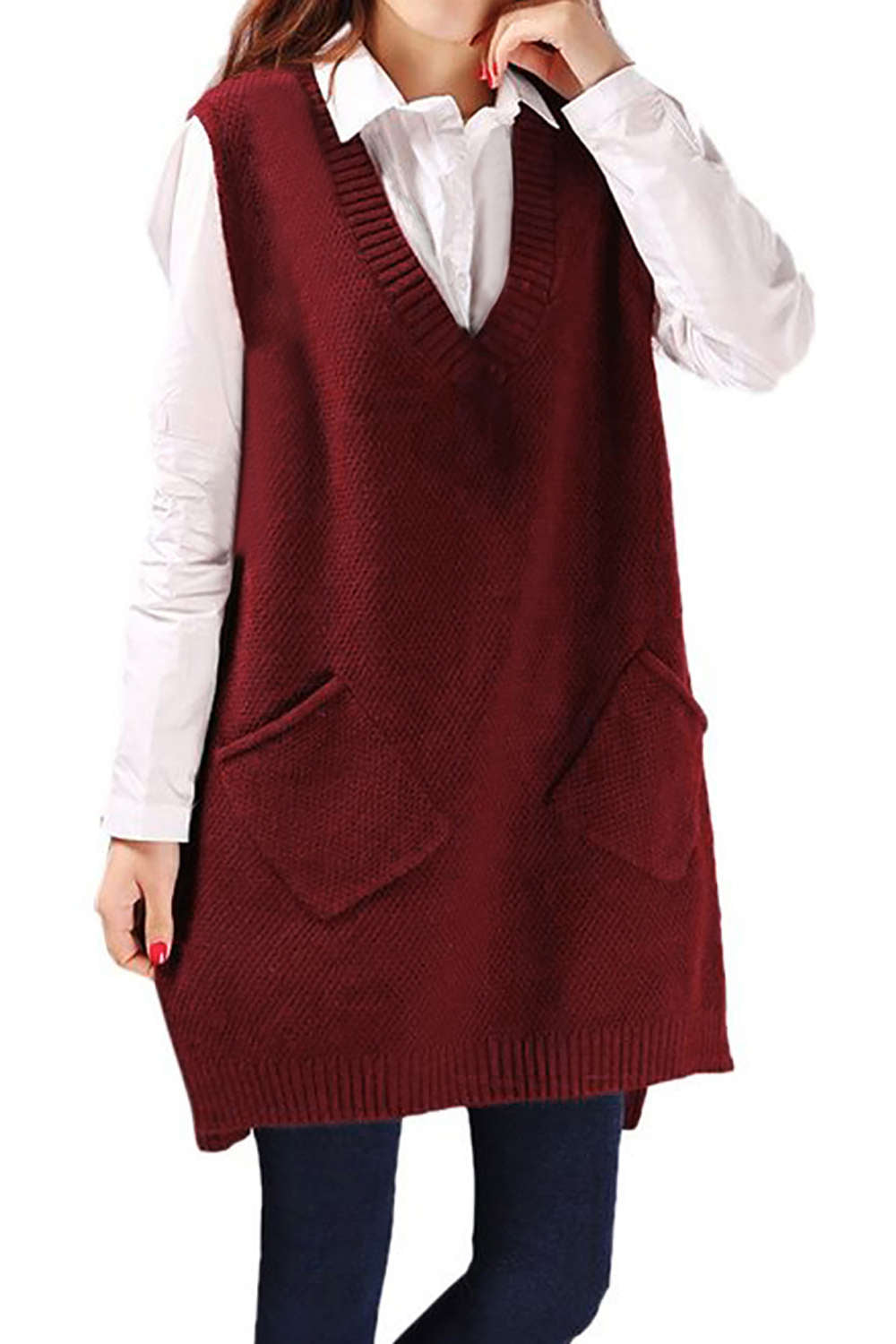 Iyasson Womens V-Neck Sleeveless Pullover Long Sweater Vest