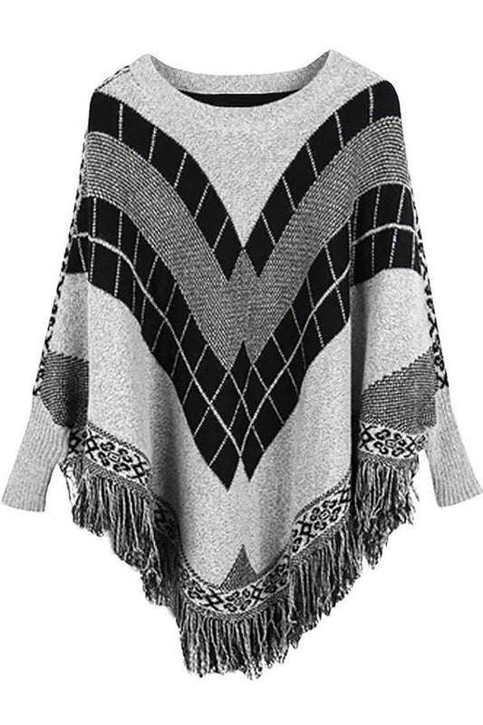 Iyasson Cute Tassel Poncho Batwing Cape Shawls Sweater