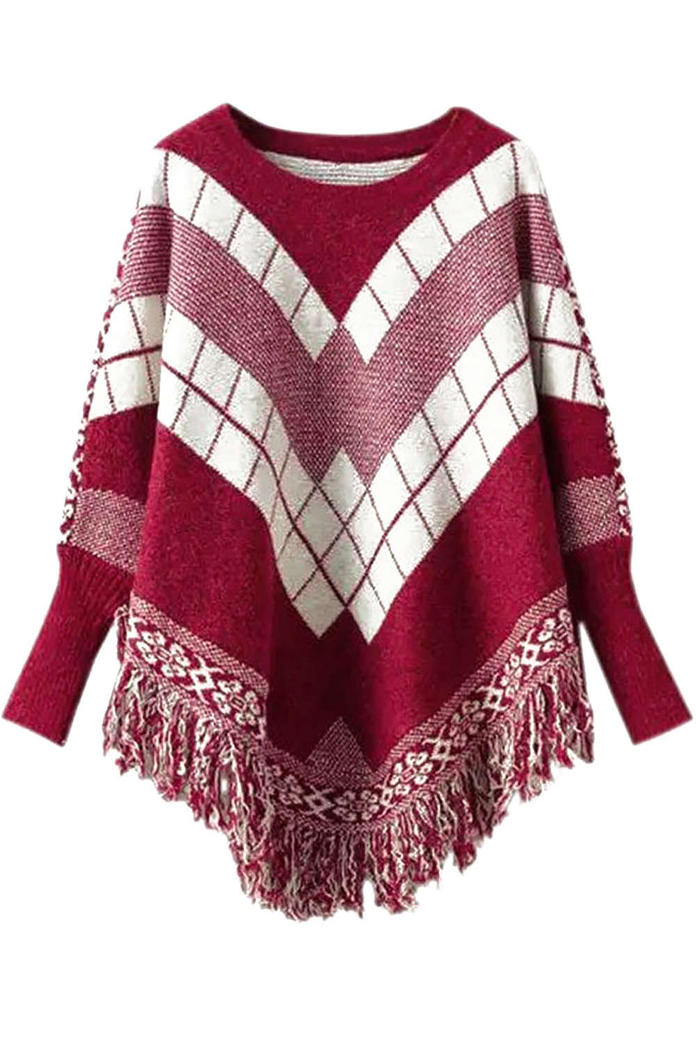 Iyasson Cute Tassel Poncho Batwing Cape Shawls Sweater 