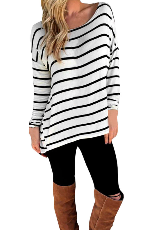 Iyasson Women's Scooped Neckline Striped Casual T-Shirt